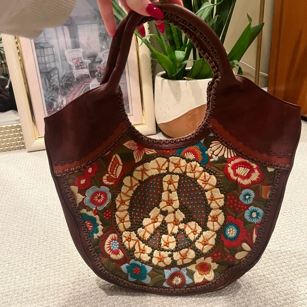 Isabella Fiore Embroidered Peace Sign Tote